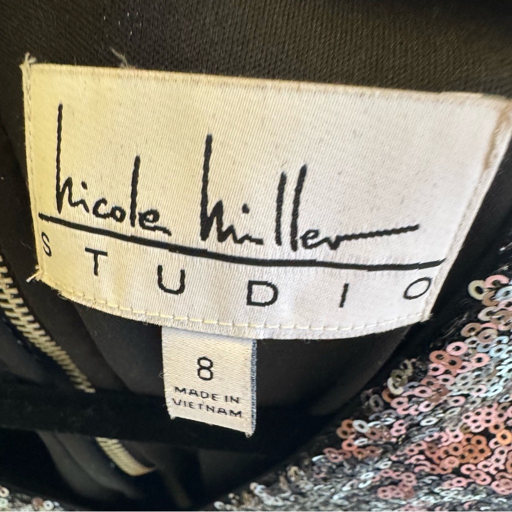 Nicole Miller Elegant Silver Black Sequin Dress Evening Occasion Date 0012 - Picture 11 of 15